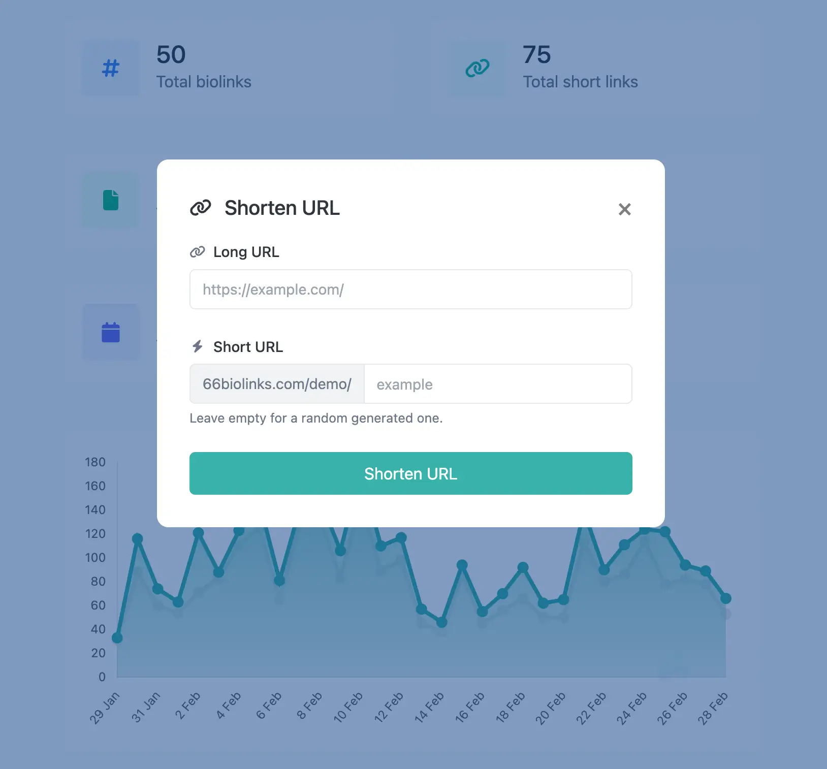 Captura de tela da página de edição de URL curta do app